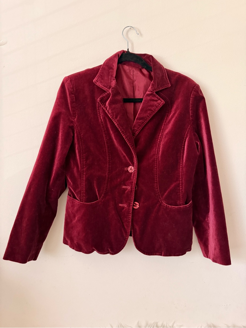 Elle Women's Velvet Blazer Jacket in Burgundy